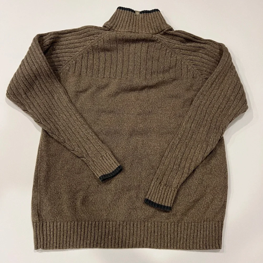 Columbia Mens Brown 1/4 Zip Cotton Sweater Ribbed Mock Neck Outdoor Heritage